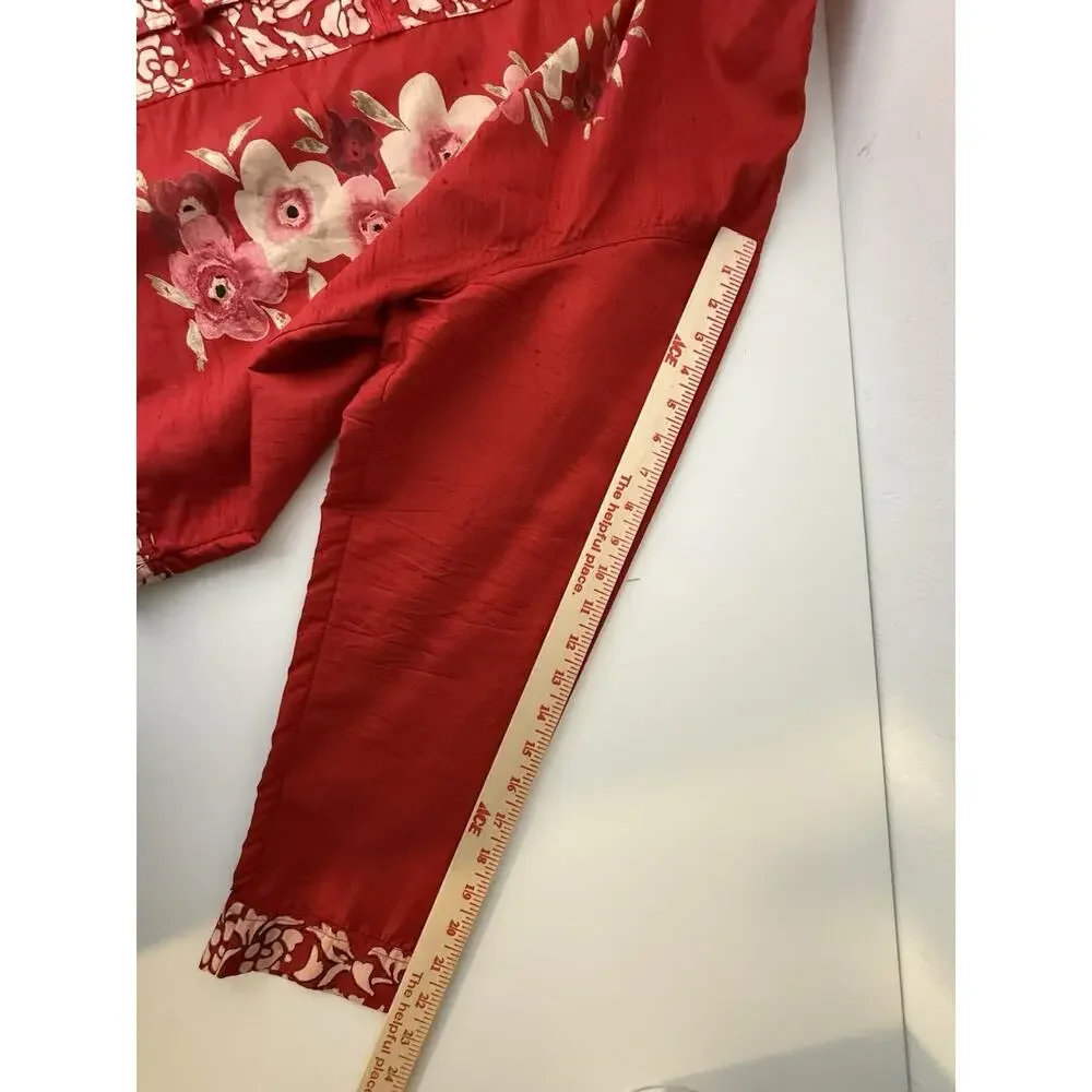 Vintage Chico's 3 XL Design Top Red Silk Mandarin Collar Asian Style Blouse